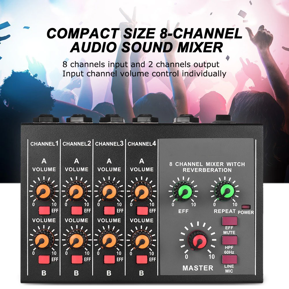 Uscita Mixer Audio Mixer Audio Console Audio Mixing Adattatore Di Alimentazione Cavo Audio Con Ingresso A 8 Canali E Attrezzatura Dj A 2 Canali