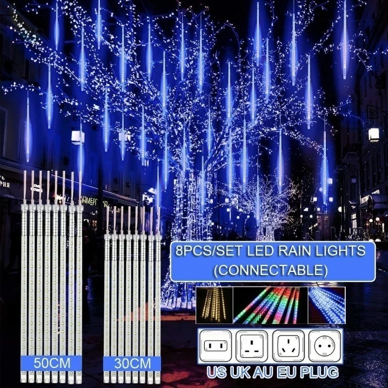 30Cm /50Cm Impermeabile Meteor Shower Rain 8 Tube Led String Lights Per Vacanze All'Aperto Decorazione Natalizia Albero Eu/Us/Au/Uk Plug