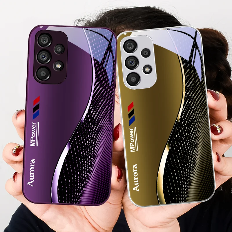 Aurora Blue Purple Per Samsung Galaxy Note 8 9 S10 Plus S20 S21 Fe S23 Ultra A70 72 73 50 51 52 53 Custodia Per Telefono In Vetro Temperato