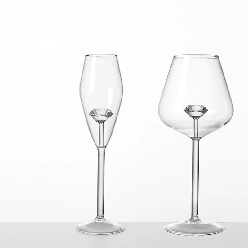 1 Pezzo Creativo 3D Clear Diamond Glass Built-In Red White Wine Glasses Cup Elegant Champagne Flute Calici Household Fine Gifts