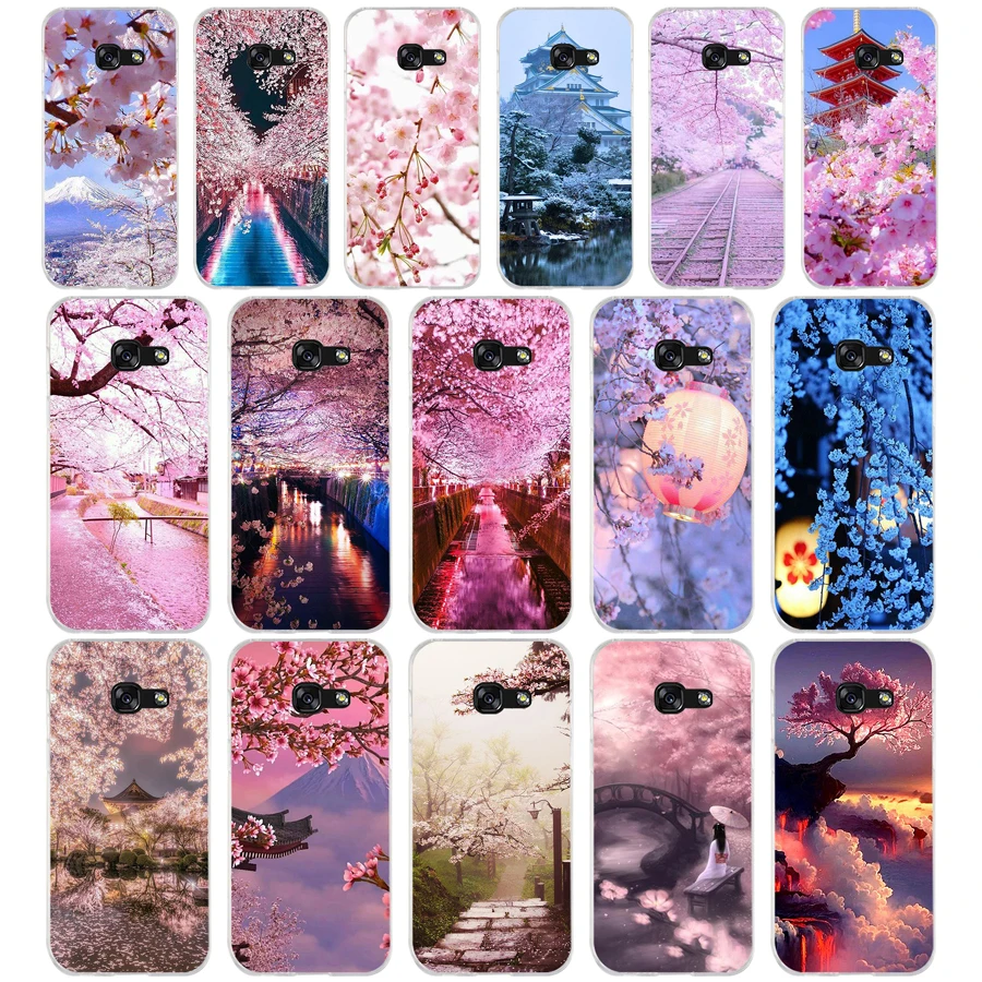 313Sd Fuji Cherry Blossom Custodia Morbida In Silicone Tpu Cover Per Samsung A5 2017