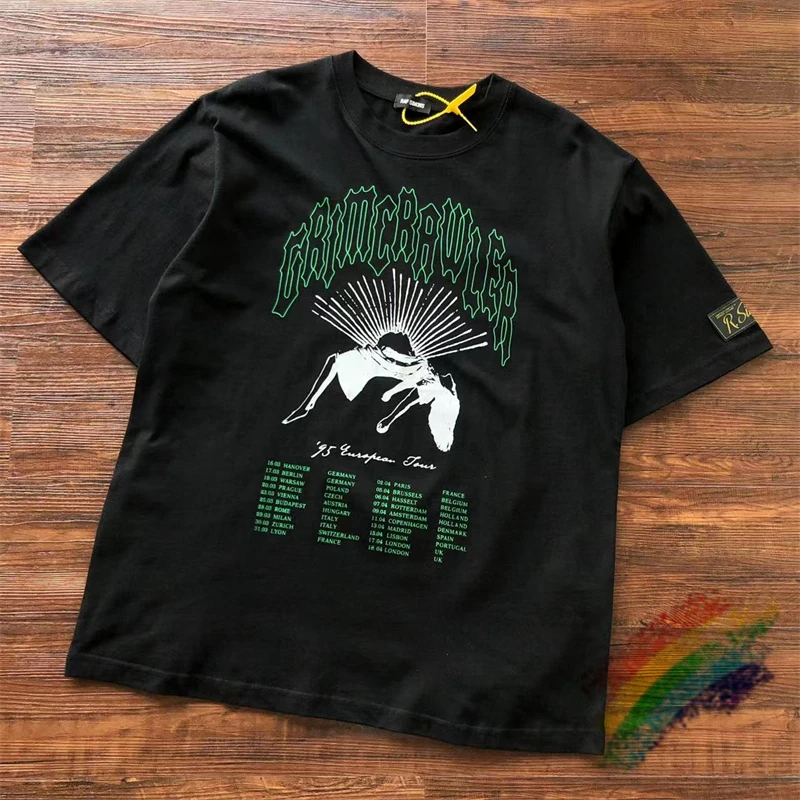 Green Print Raf Simons T Shirt Uomo Donna 1:1 T-Shirt Unisex Casual Pesante In Tessuto Nero Di Alta Qualità