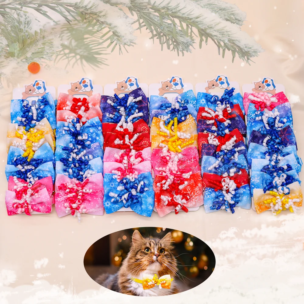 Winter Dog Cat Bowties Puppy Collars With Ribbon Christmas Decorated Snowflake Adjustable Festival Small Dog Collar Dog Supplies