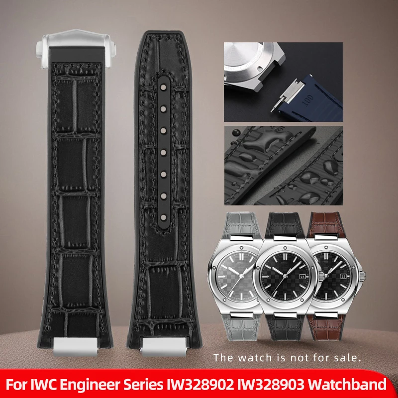 Per Iwc Ingenieur Family Series Muslimah Iw328903 Cinturino Speciale Cinturino In Silicone Con Base In Pelle Bovina Rialzata Impermeabile