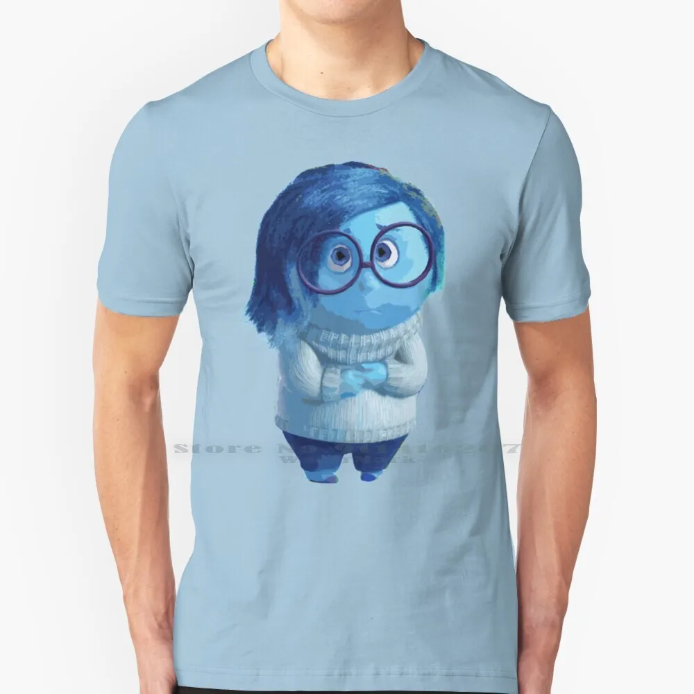 Blue Emotion Character Illustration T Shirt 100% Puro Cotone Triste Inside Out Joy Pixar Blue Emotions