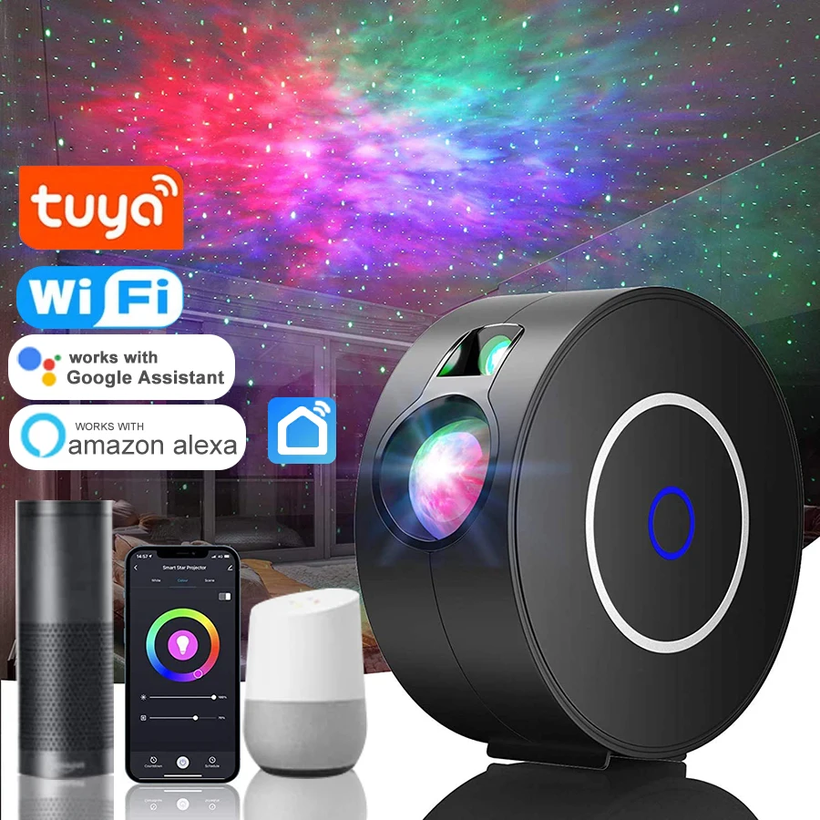 Tuya Wifi Smart Aurora Galaxy Star Projector Night Light Alexa Voice Control App Control Star Projector Led Light Kids Baby Gift