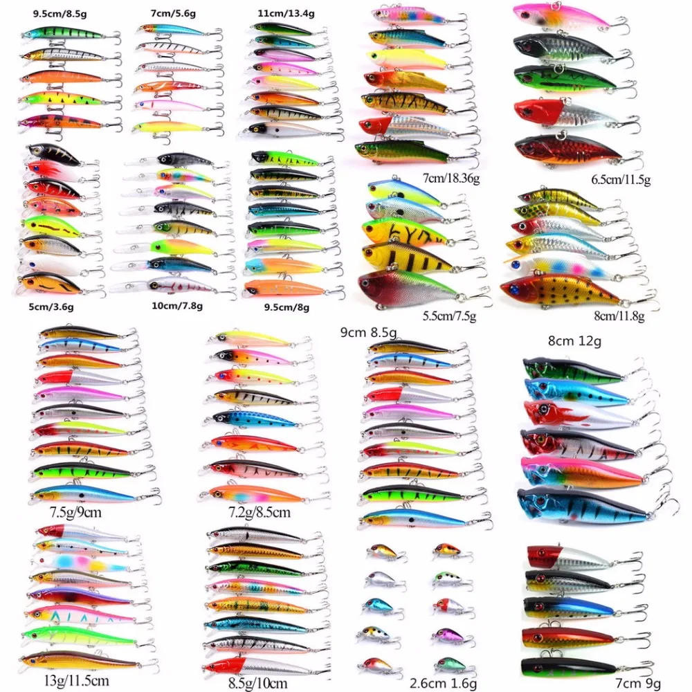 Aorace Mixed Fishing Lure Kit Crankbait Minnow Popper Vib Soft Lure Bass Baits Wobbler Set Realistico Fake Fishing Bait Tackle
