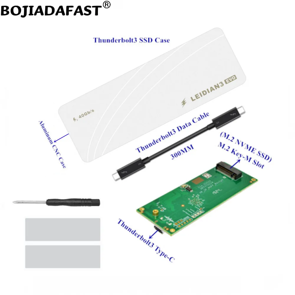 40Gbps Thunderbolt 3 Ngff M.2 Custodia Ssd Nvme + Cavo Di Prolunga Dati Thunderbolt 3