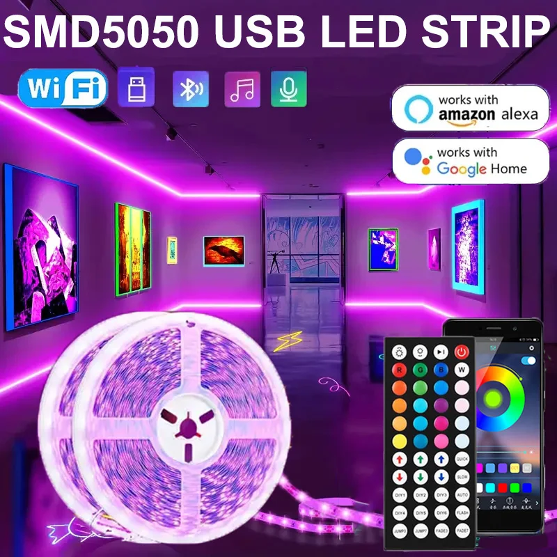 Usb 1-30M Led Light Strip Rgb 5050 Bluetooth Wifi App Control Luces Led Light Strip Lighting Music Sync Per Party Pc Tv Living R