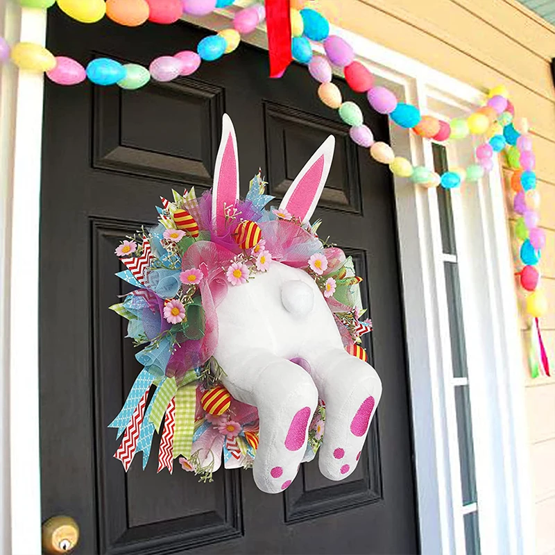 Easter Bunny Decor Wreath Door Wall Garland Happy Easter Butterfly Rabbit 2024 New Easter Creative Garland Festival Decoration