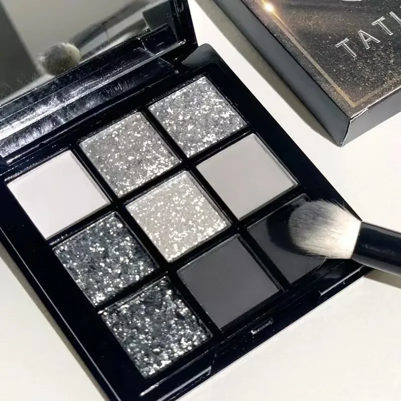 9 Colori Punk Smokey Matte Glitter Eyeshadow Palette Shimmer Eye Shadow Makeup Palette Cool Toned Grey Black Eye Pigment Palette