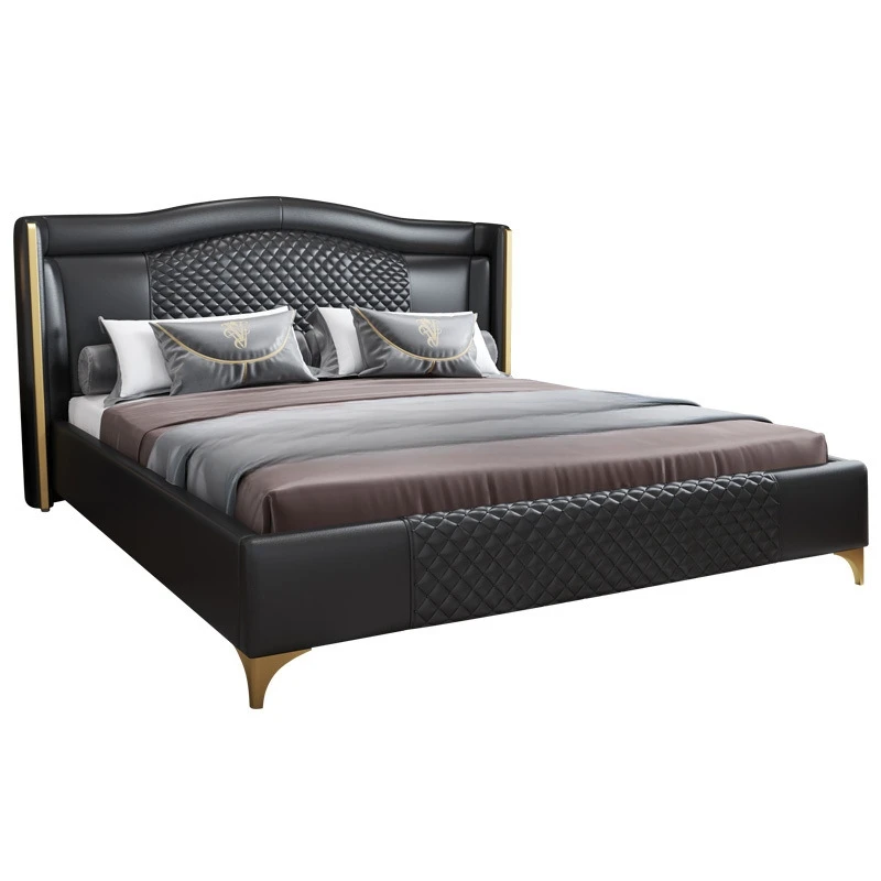Echtem Leder Bett Nordic Doppel Lecche Rechteck Bett Rahmen Nordic Kognig/Kognin Lece Hochzeit Lits Designer Polster Cama