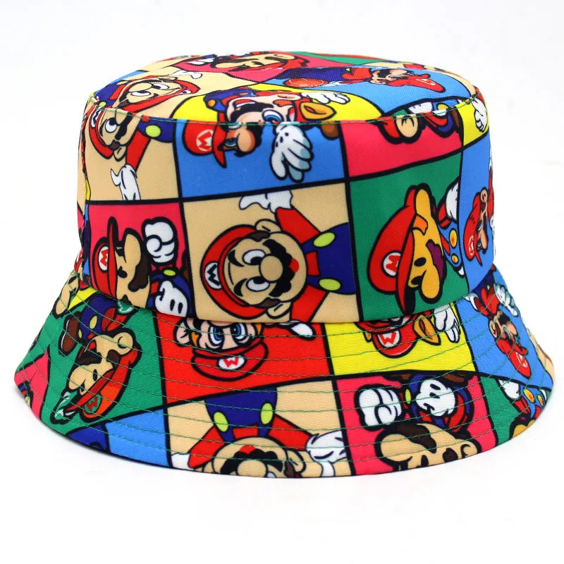 Il Nuovo Super Mario Bros Anime Game Stampa Periferica Cappello Da Pescatore Double-Sided Parasole Sunscreen Basin Hat Trend