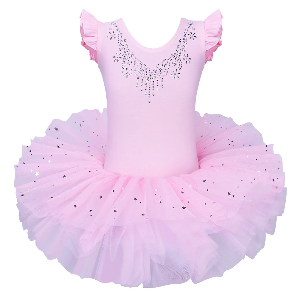 2021 Tutu De Ballet Para Nias, Vestido De Tul Sin Mangas Para Gimnasia, Leotardaro De Diamante Rosa Con Patron De Lazos,
