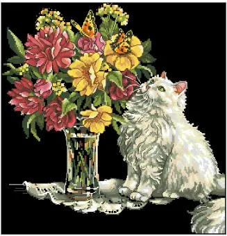 Adorabile Kit Punto Croce Contati, Bouquet Di Gatti E Fiori, Gattino E Gattino, Fai Da Te, 35180, 14 Ct, 22 Ct, 25Ct