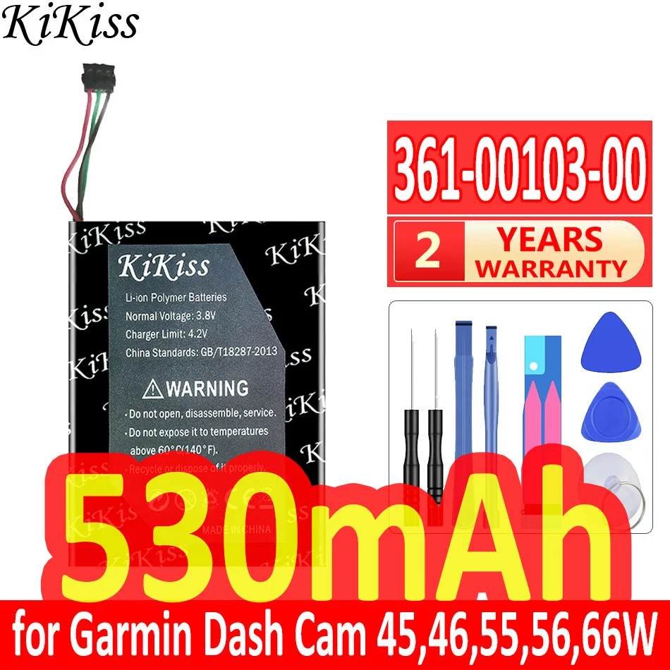 530Mah Kikiss Potente Batteria 361-00103-00 Per Garmin Dash Cam 45 46 55 56 66W Registratore Di Guida
