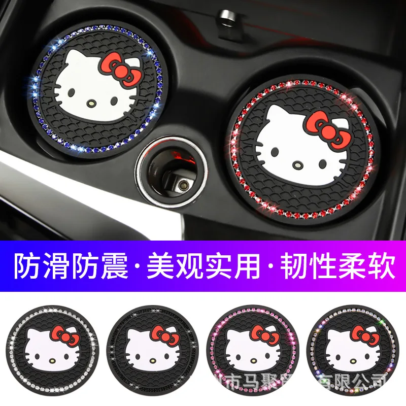 Sanrio Hello Kitty Water Cup Cartoon Kt Cat Strass Car Storage Trogolo Ornamenti Coaster Proof Regali Di Festa Ad Alta Temperatura