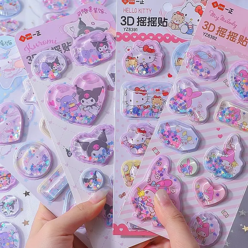 Kawaii Sanrio Kuromi 3D Shaking Stickers Cartoon Cinnamoroll My Melody Hello Kitty Water Stickers Studenti Decorazione Regali Per Bambini