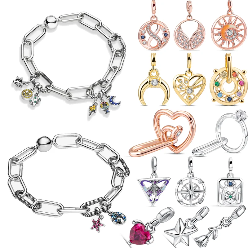 925 Solid Silver Me Naunted Heart Marry Me Double Link Broken Heart Eye Mini Ciondola Charm Beads Fit Original Pandora Me Bracciali