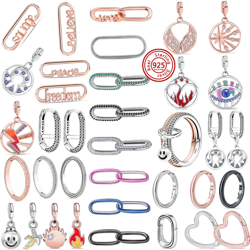 925 Silver Me Charm Heart Round Connector Medal Pendant Double Link Mini Ciondola Fit Original Pandora Me Charms Bracciali Gioielli