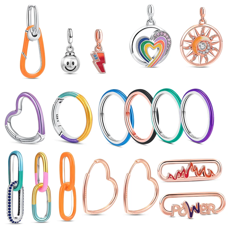 2024 New Me Series 925 Sterling Silver Mini Ciondola Round Heart Connector Beads Fit Original Pandora Charms Me Bracciale Jewelry