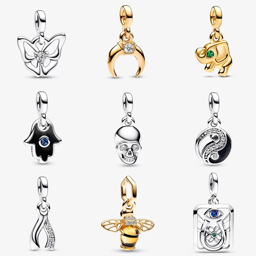 2023 New 925 Sterling Silver Mum Silhouette Double Ciondola Charm Fit Pandora Bracciale Bow Rose Gold Bead Gioielli Fai Da Te