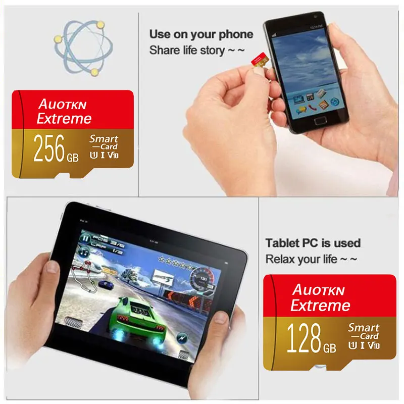 Auotkn Micro Card 256Gb 128Gb 512Gb 100% Mini Sd Card Originale 8Gb 16Gb 32Gb Flash Sd Tf Card Per Xiaomi, Huawei, Telefono Samsung