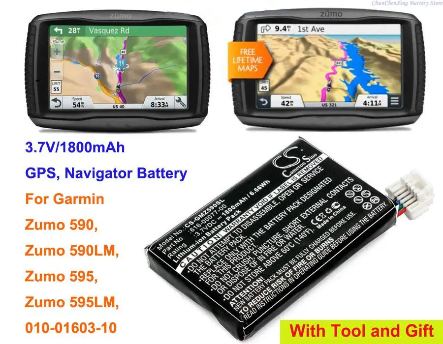 1800Mah Gps, Batteria Navigatore Per Garmin Zumo 590, Zumo 590Lm, Zumo 595, Zumo 595Lm, 010-01603-10