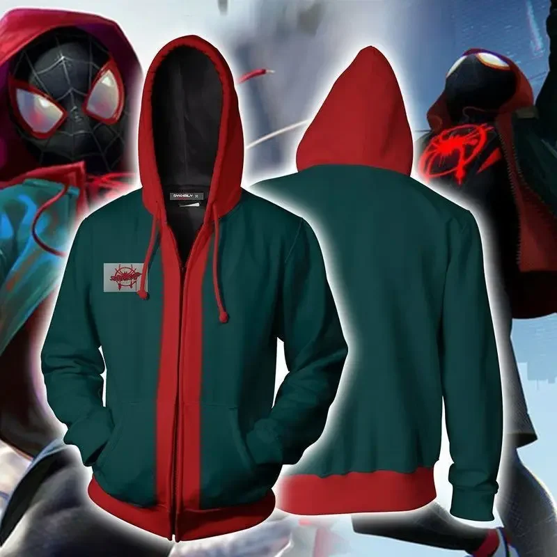 2023 New Men Women Spider Cosplay Jacket Miles Morales The Amazing Zipper Felpe Con Cappuccio Felpe 3D Coat Trainsuit