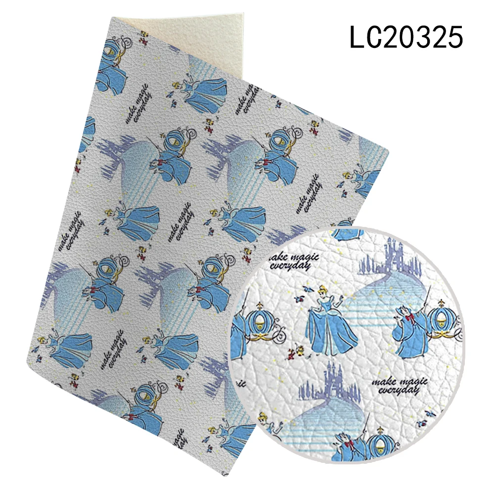 20*33Cm Sirene Personalizzate Cenerentola Cartoon Character Print Faux Sintetico Princess Litchi Leather Vinyl Sheet Bow Fabric