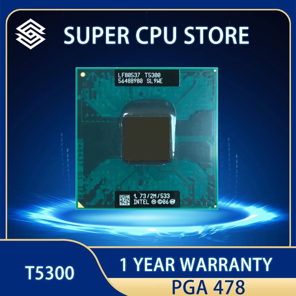 Processore Cpu Intel Core 2 Duo T5300 Sl9We 1.7 Ghz Dual-Core Dual-Thread 2M 34W Socket M / Mpga478Mt