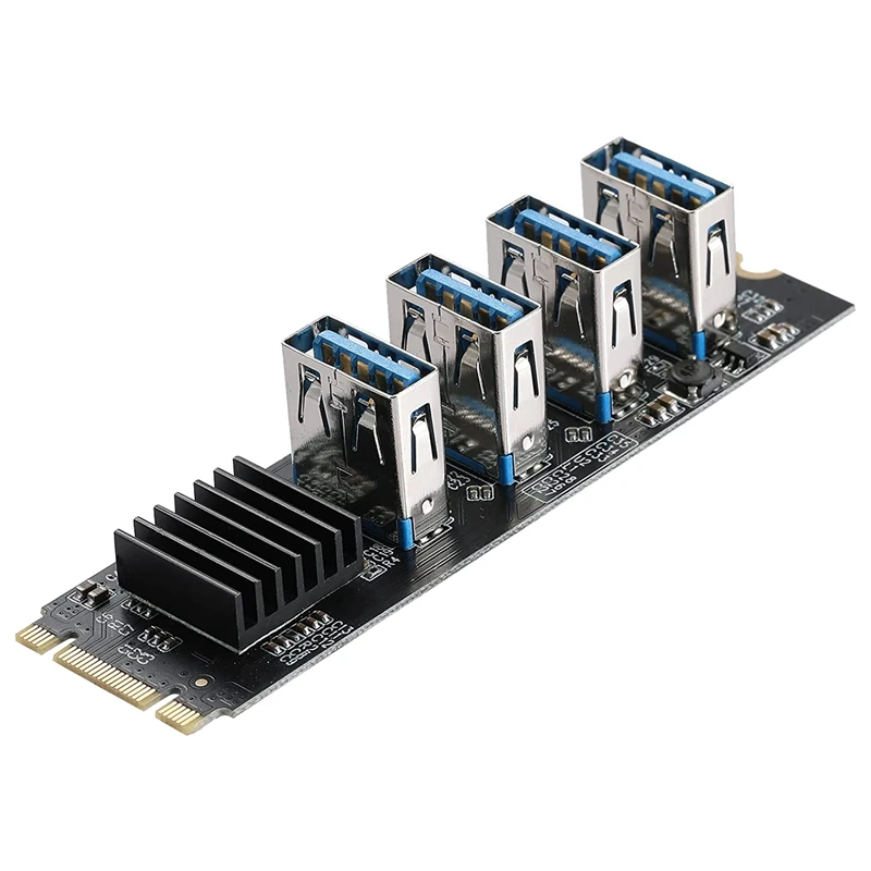 M.2 Nvme Key-M A 4 Porte Pci-E 1X Usb 3.0 Riser Card, Scheda Adattatore Pci-E M.2 B-Key Per Btc Miner Ethereum Mining