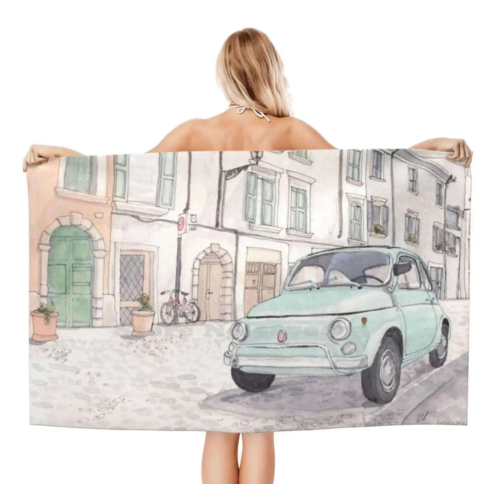 Vintage Fiat 500 Stampa Asciugamano Da Spiaggia Asciugamano Da Viaggio Fiat 500 Cinquecento Fiat500 Auto Vintage Italia Mint Street Cute Auto
