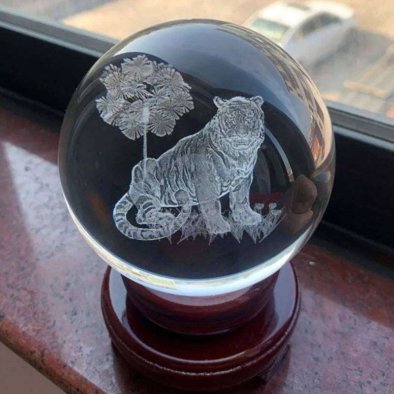 Geomantic Omen Master Good Luck Talismano Talismano Protettivo 3D Crystal Tiger Ball Home Shop Company Feng Shui Ornament