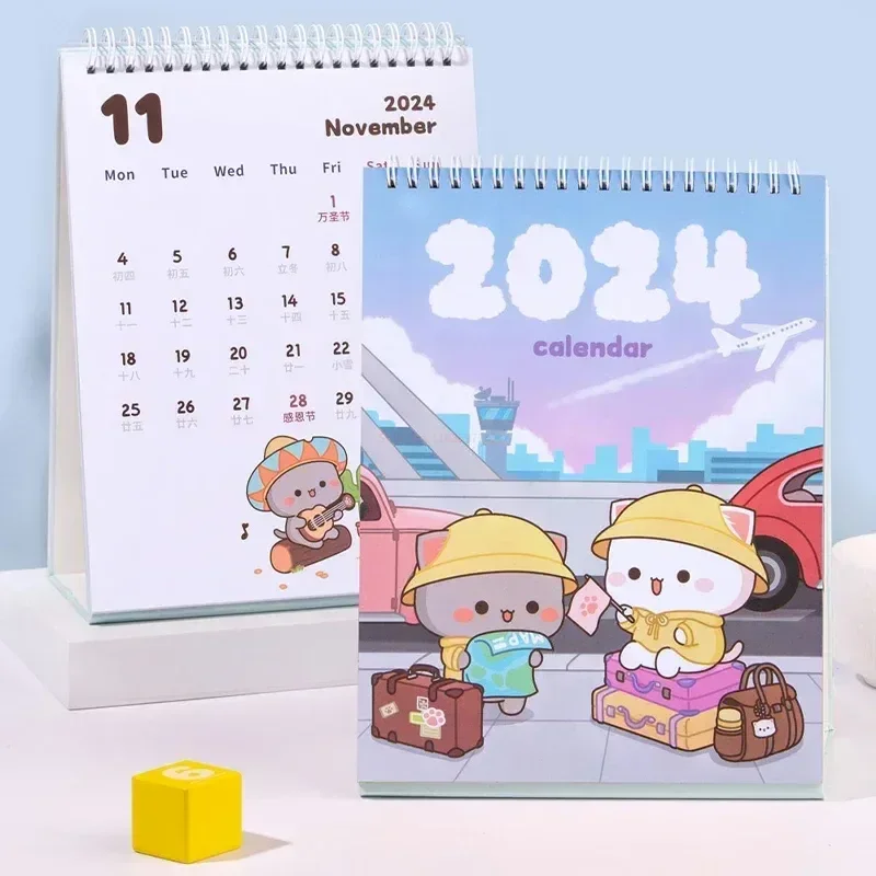 2024 New Limited Edition Mitao Cat Calendar Lunar Desktop Anime Cute Work Calendar Honey Peach Cat Travel Series Regali Giocattolo