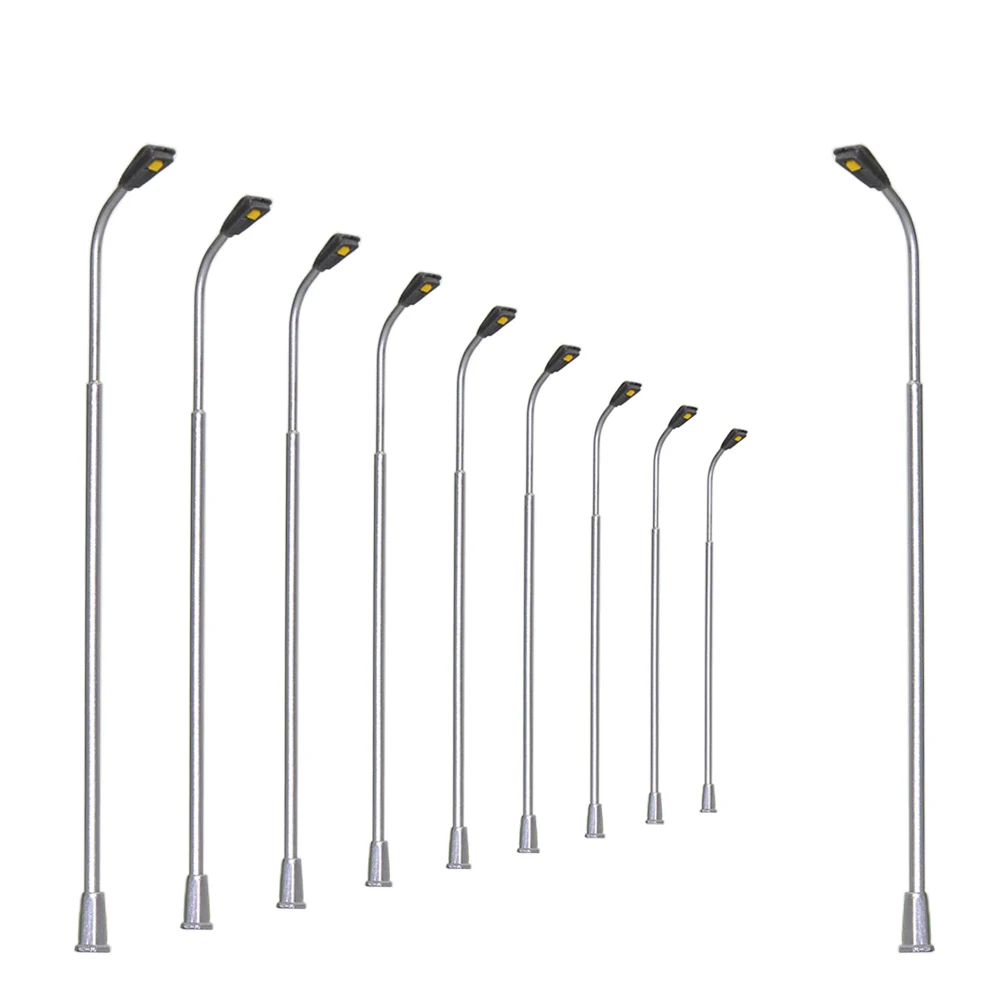 Evemodel 10Pcs Modello Railway Metal Street Light Lamps Warm White Led Single Head Z N Ho Oo O Scale Lnh16-20
