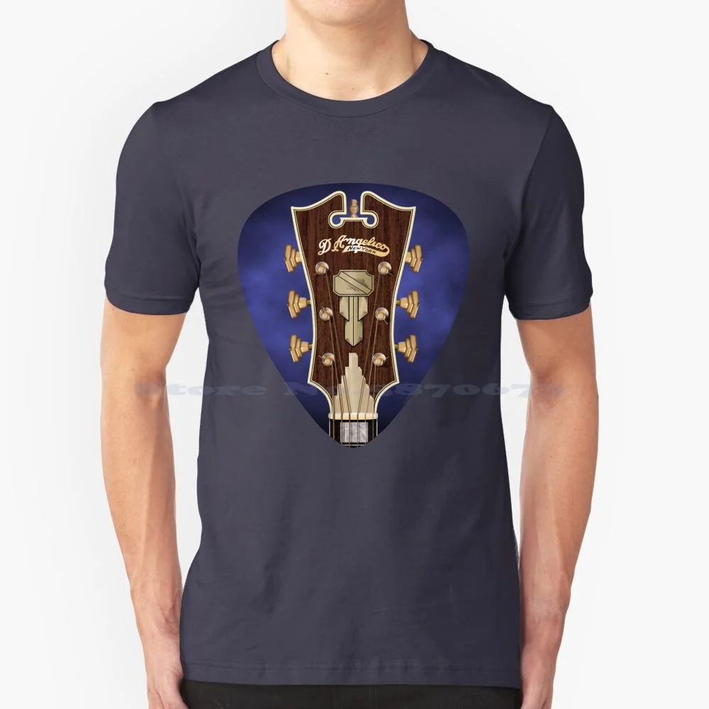 Chitarra Headstock Pick Art-D'Angelico T Shirt 100% Cotone Tee Chitarra Headstock Tuning String Music Neck Country Indie