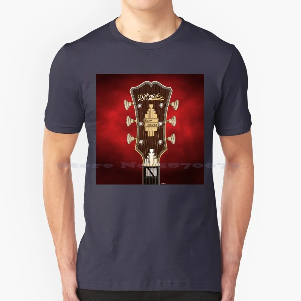 Chitarra Headstock Art-D'Angelico New Yorker T Shirt 100% Cotone Tee Chitarra Headstock Tuning String Music Neck Country Indie