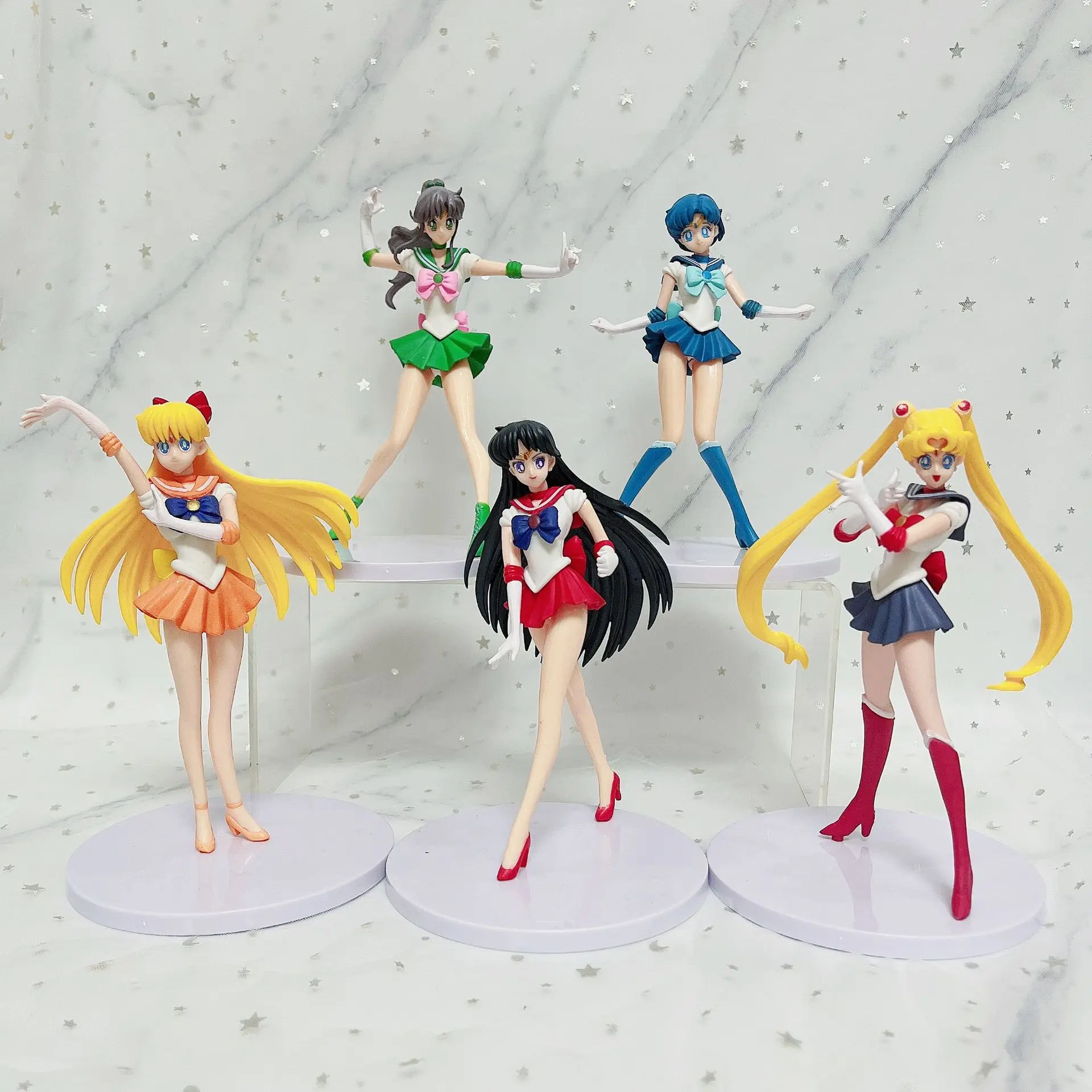 18 Cm 5 Pz/Set Sailor Moon Action Figures Tsukino Usagi Hino Rei Mizuno Ami Collection Modello Pvc Room Decor Giocattoli Per Bambini Regalo