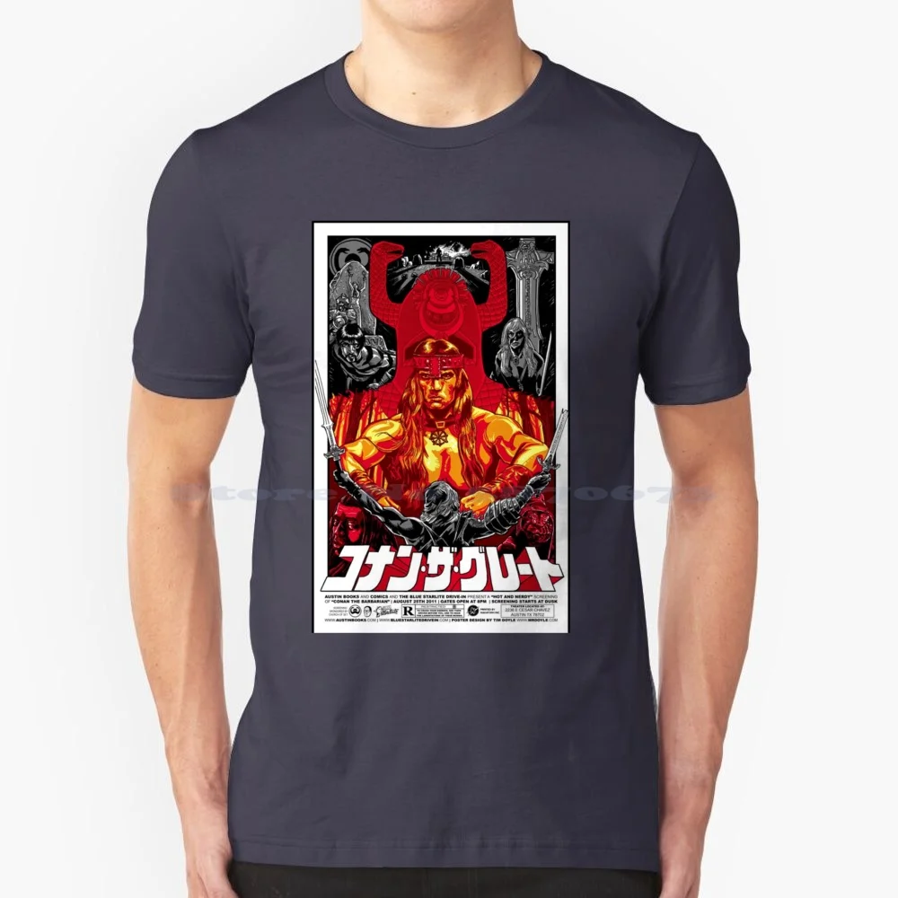 Conan-Japanese Poster T Shirt 100% Cotone Tee Alexander Schwarzenegger Arnie Oak Schnitzel Terminator Commando Conan Richiamo Totale