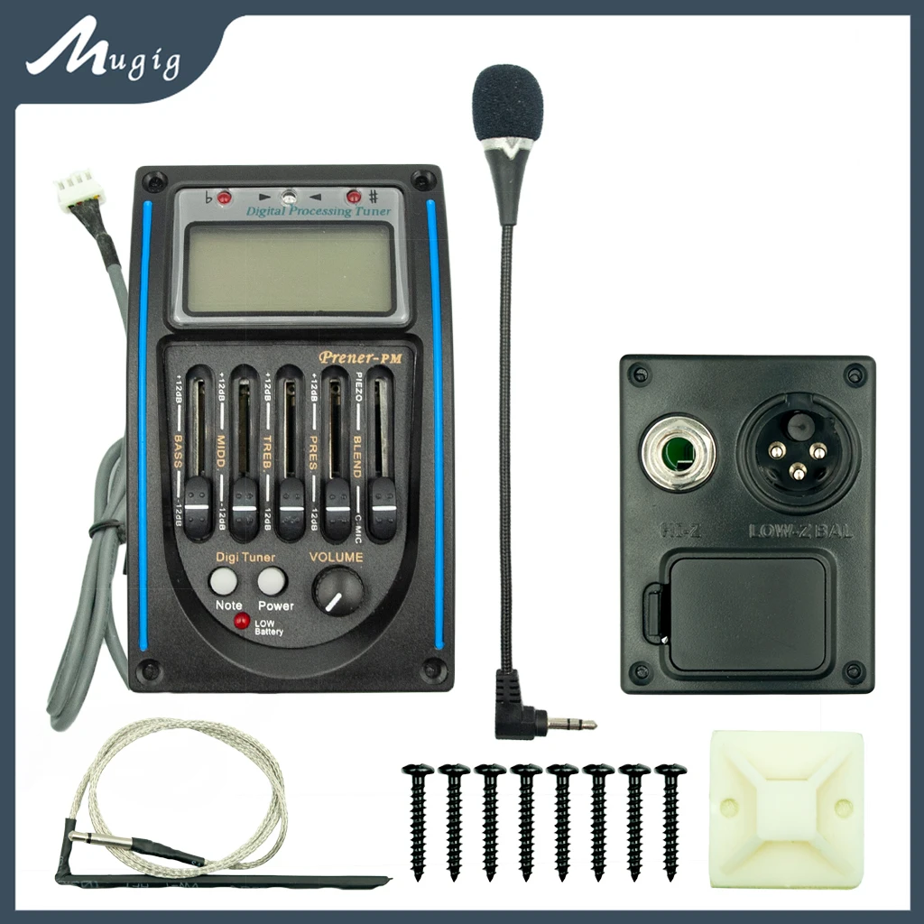 Mugig 5 Band Chitarra Acustica Eq Preamp Prener-Pm 5-Band Eq Equalizzatore Pickup Tuner Lcd Con Microfono