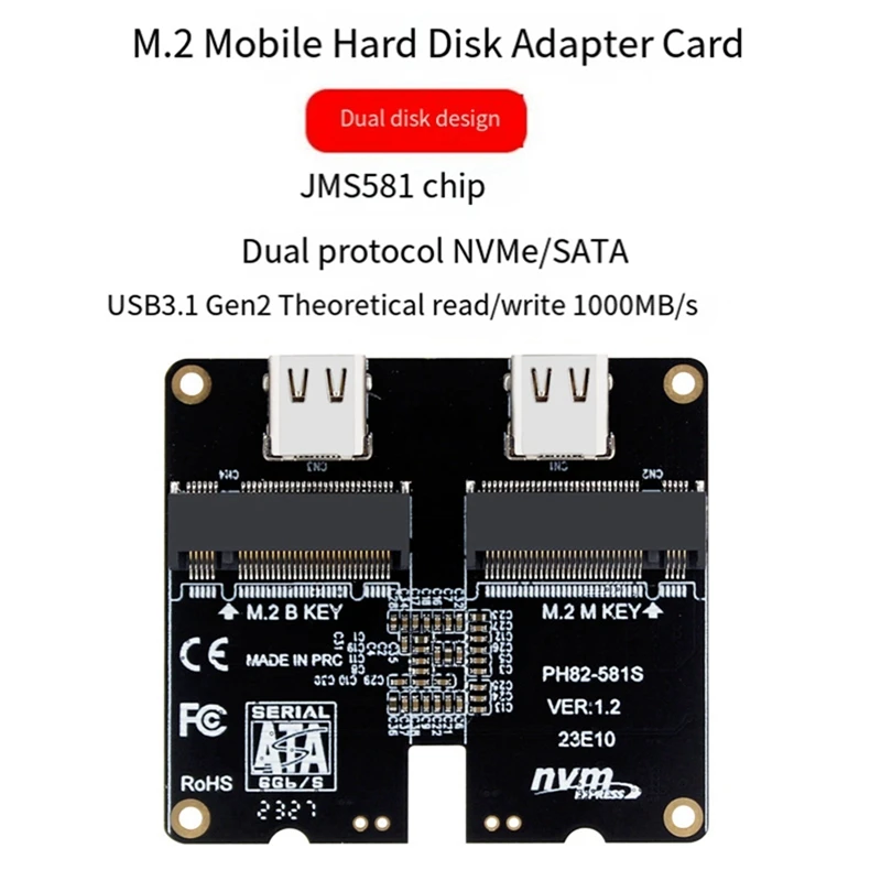 M.2 Nvme Sata Ssd Enclosure Adapter Card 4Tb Jms581 Type-C Usb3.1 Gen2 10Gbps Hdd Enclosure Expansion Adapter Card Durevole