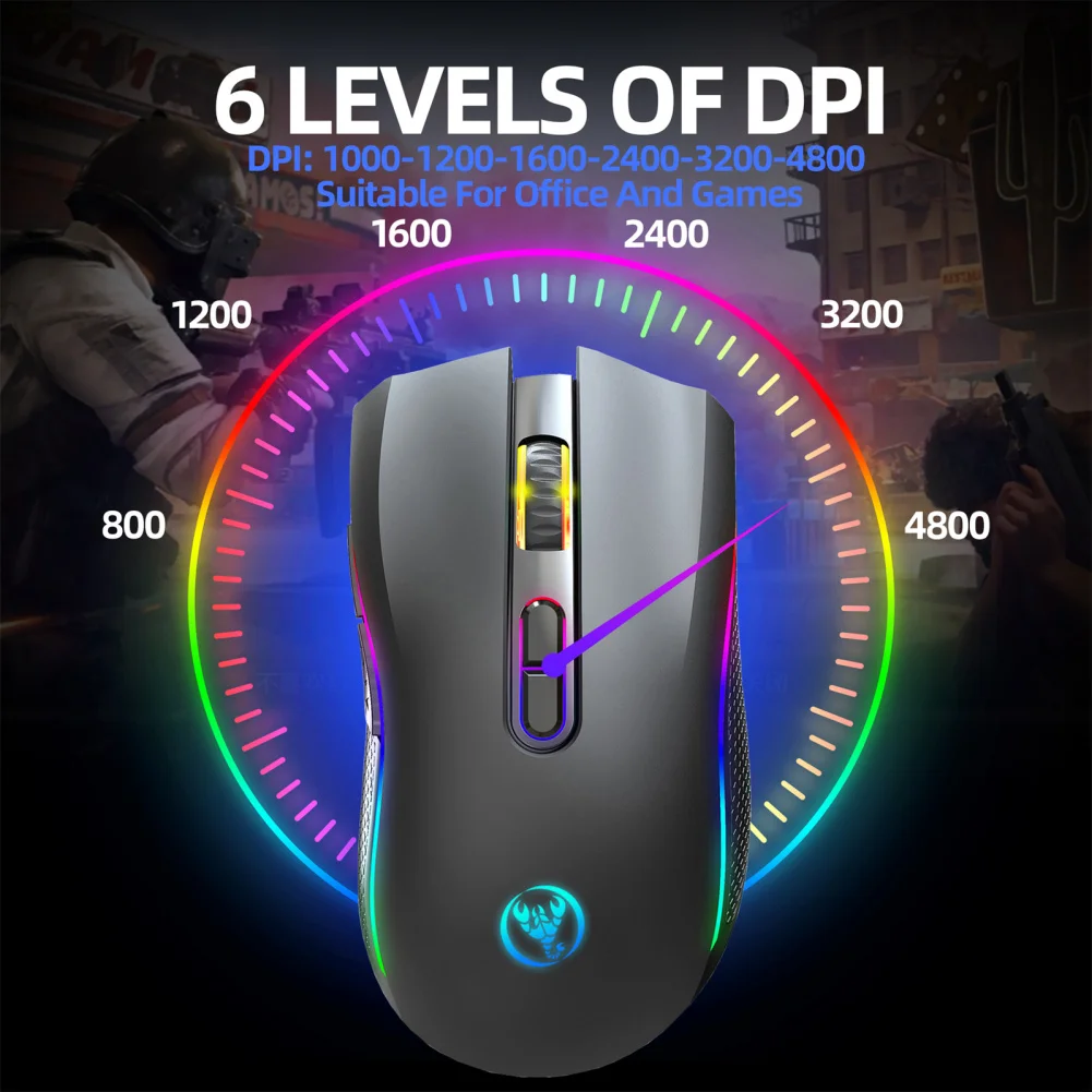 Mouse Wireless T69, Mouse Silenzioso Ergonomico Rgb Luminoso, Mouse Cordless Usb Da 2.4Ghz, Mouse Wireless Ricaricabile Dpi Regolabile