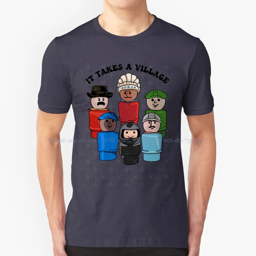 Ci Vuole Un Villaggio Little People T Shirt 100% Cotone Tee Fisher Price Little People 70S Nostalgic 80S Family Round People Dog