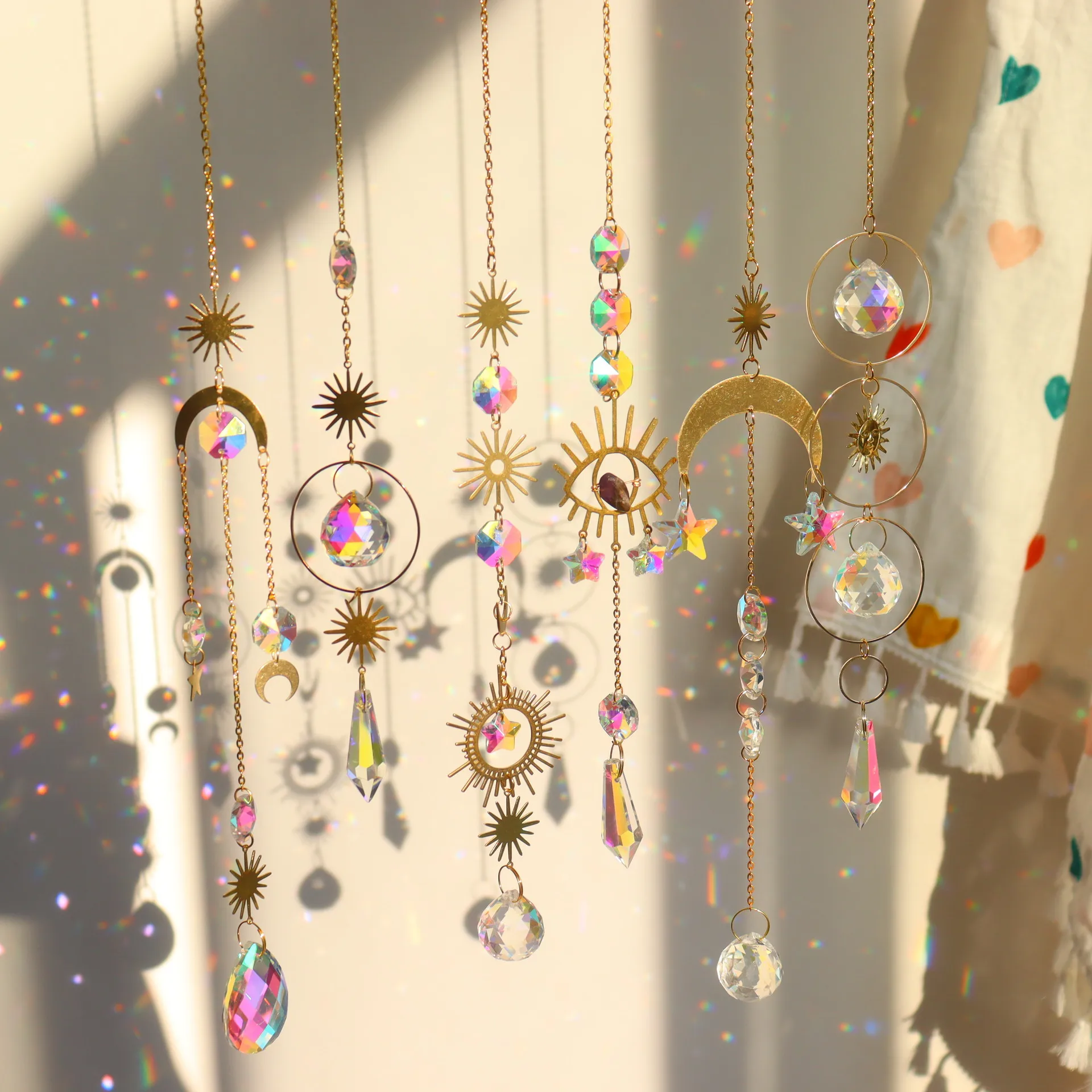 Crystal Suncatcher Sun Moon Stars Prisma Beads Rainbow Ball Tear Drops Sun Catcher Per La Decorazione Del Giardino Pendente Per Finestra Appesa