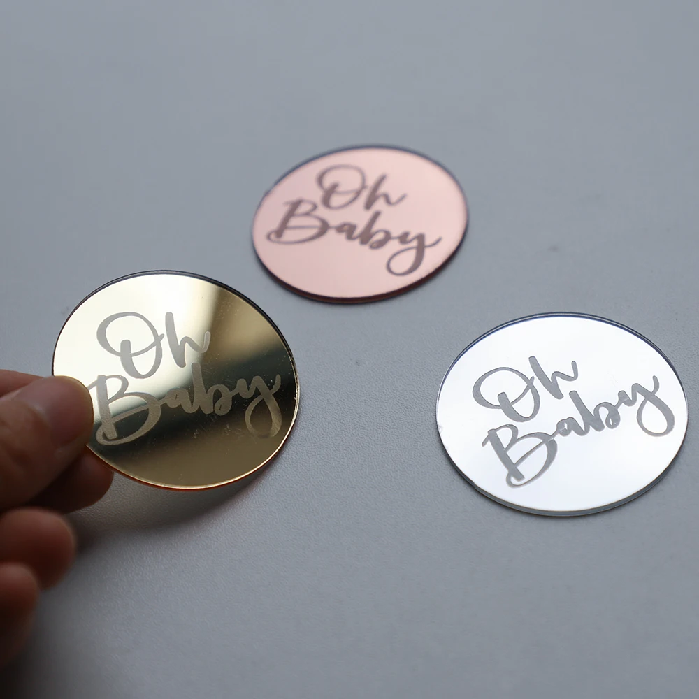 10Pcs Oh Baby Mirror Acrilico Cake Toppers Gender Reveal Baking Cupcake Topper Baby Shower Decorazioni Per Torte Per La Prima Festa Di Compleanno