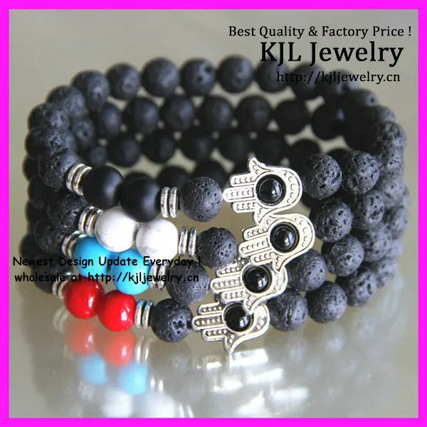 20 Pezzi Nuovo Stile! Bracciale Elasticizzato Lava Hamsa, Bracciale Hamsa Corallo Lava, Bracciale Hamsa Bronzo, Bracciale Corallo Blu Unisex