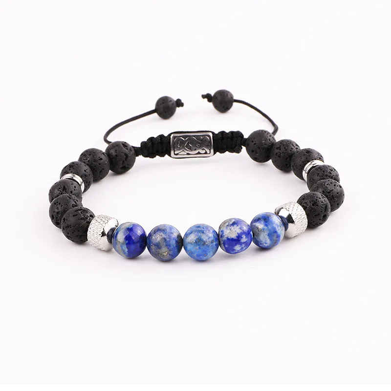 Nuovo Design Lava Rock Stone Blue Lapis Acciaio Inossidabile Personalizzato Regolabile Bracciale Uomo Gioielli Regalo