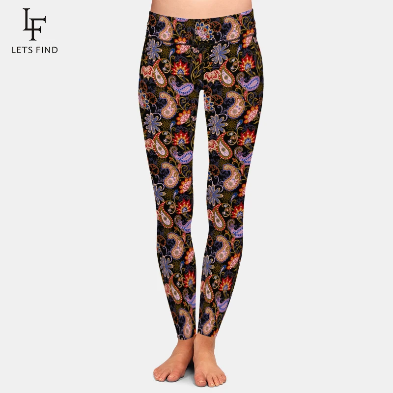 Letsfind Pantaloni Da Donna Moda Bella Stampa Paisley Leggings Fitness Vita Alta Sexy Leggings Completi Elasticizzati