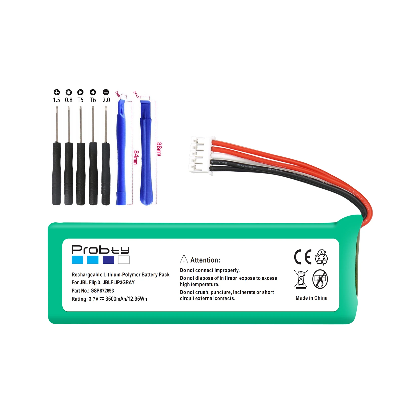 Batteria Gsp872693 Da 3.7V 3500Mah Per Jbl Flip 3, Sostituzione Dello Strumento Di Riparazione Jbl Flip3 Grey Per Altoparlante